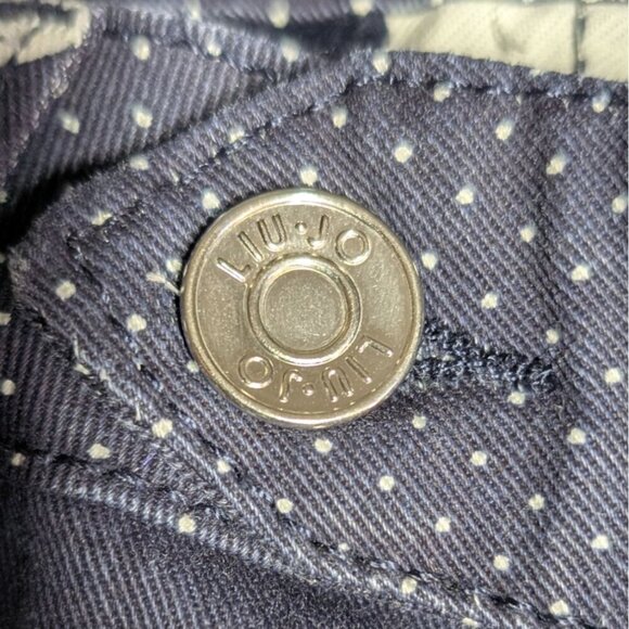 Liu Jo Pants Milano Cropped Polka Dot Whimsy Navy Blue/White Size 29 NWT - Picture 9 of 12